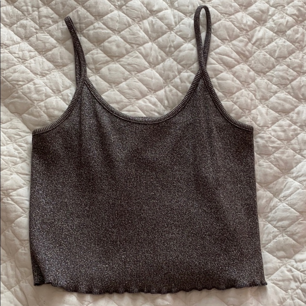 grey, glittery tank top